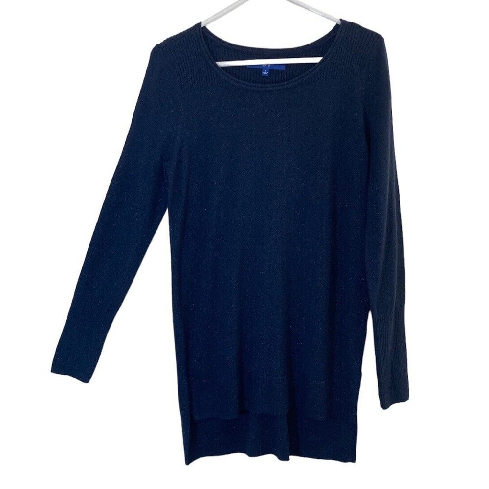 Apt 9 Womens Sweater S Pullover Tunic Top Navy With Blue Metallic Closet Staple